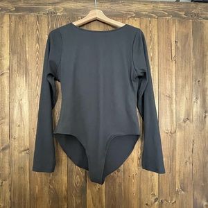 Black/Charcoal Grey Girlfriend Collective Ribbed Ava Bateau Bodysuit